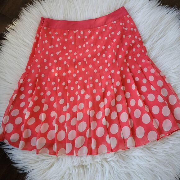 Boden Pretty Pleat Skirt Polka Dot Coral White WG485 Pleated Lined Women 8 - Picture 4 of 10